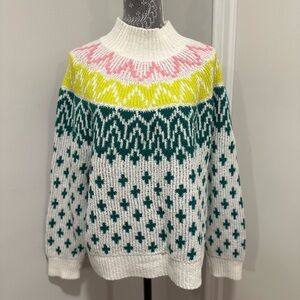 Old Navy Womens Fair Isle Sweater Sz: XL White Multicolor Knit Warn Pullover.